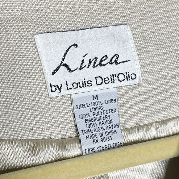 Linea Louis Dell'Olio Blazer Jacket Size Medium 100% Linen Embroidered‎ Career - Picture 3 of 6